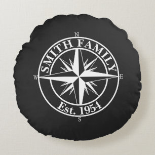 Compass star monogram, personaliseerbaar embleem rond kussen