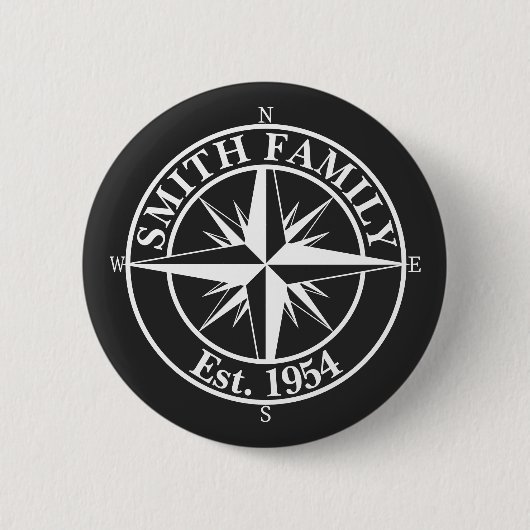 Compass star monogram, personaliseerbaar embleem ronde button 5,7 cm (Voorkant)