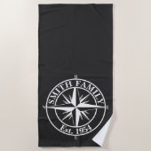 Compass star monogram, personaliseerbaar embleem strandlaken (Voorkant)