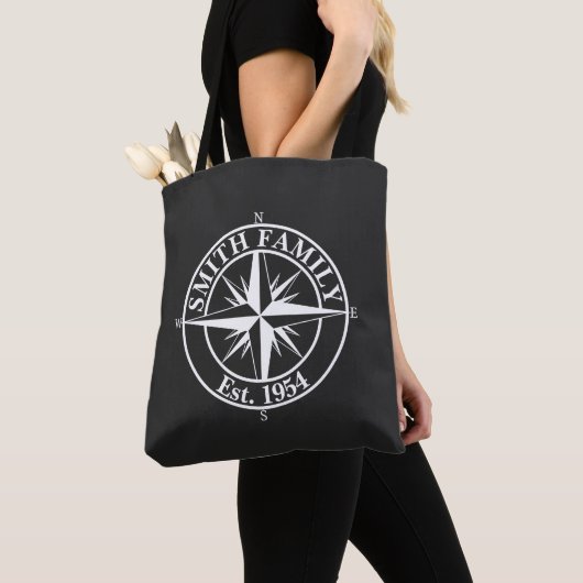 Compass star monogram, personaliseerbaar embleem tote bag (Dichtbij)