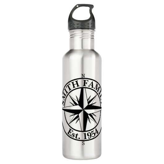 Compass star monogram, personaliseerbaar embleem waterfles (Voorkant)