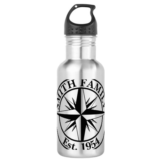 Compass star monogram, personaliseerbaar embleem waterfles  (Voorkant)