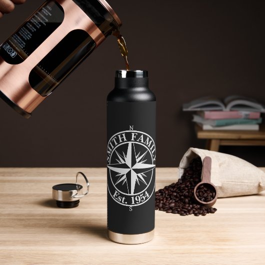 Compass star monogram, personaliseerbaar embleem waterfles (Koffie)