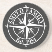 Compass star monogram, personaliseerbaar embleem zandsteen onderzetter (Voorkant)