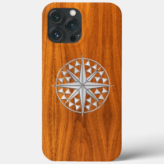 Compass Star op teak fineer decor Case-Mate iPhone Case (Achterkant)