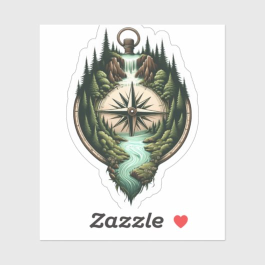 Compass Waterfall Vinyl Sticker | Die-Cut Sticker (Vel)