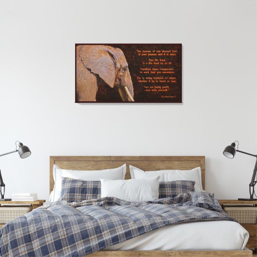 Compassie - Elefant & Literary Quote - Rustige BG Canvas Afdruk (Insitu (Slaapkamer))