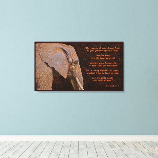 Compassie - Elefant & Literary Quote - Rustige BG Canvas Afdruk (Insitu (Houten vloer))