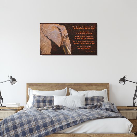 Compassie - Elefant & Literary Quote - Rustige BG Canvas Afdruk (Insitu (Slaapkamer))