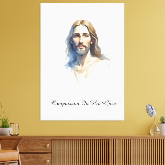 Compassie in Zijn blik - Jezus Waterverf Schildere Canvas Afdruk (Insitu (Woonkamer))