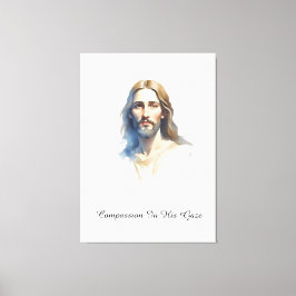 Compassie in Zijn blik - Jezus Waterverf Schildere Canvas Afdruk