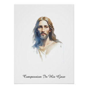 Compassie in Zijn blik - Jezus Waterverf Schildere Perfect Poster
