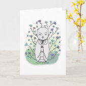 Compassion Sympathy Jizo Japanese Baby Buddha Kaart (Gele Bloem)