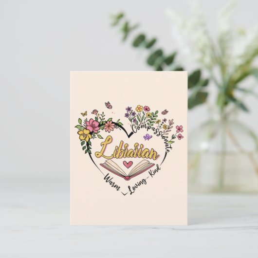 Compassionate Librarian – Floral Heart Design Briefkaart (Staand voorkant)