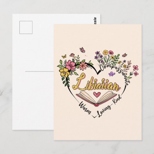 Compassionate Librarian – Floral Heart Design Briefkaart (Voorkant / Achterkant)