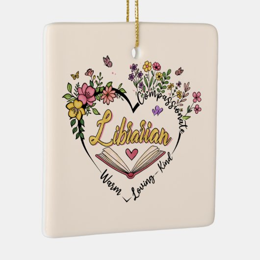 Compassionate Librarian – Floral Heart Design Keramisch Ornament (Rechts)