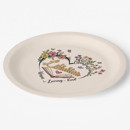 Compassionate Librarian – Floral Heart Design Papieren Bordje (Gekanteld)