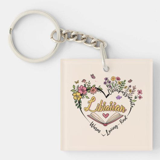 Compassionate Librarian – Floral Heart Design Sleutelhanger (Voorkant)