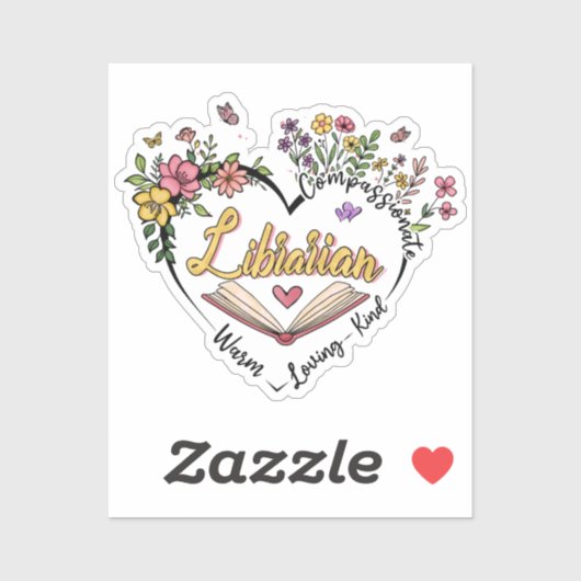 Compassionate Librarian – Floral Heart Design Sticker (Vel)