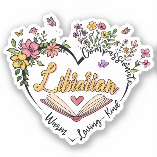Compassionate Librarian – Floral Heart Design Sticker (Voorkant)