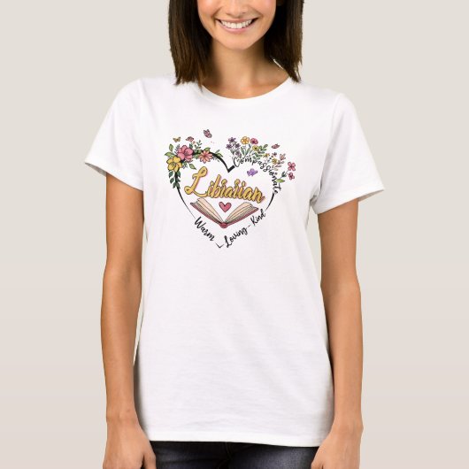Compassionate Librarian – Floral Heart Design T-shirt (Voorkant)