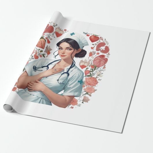 Compassionate Nurse - Elegant Floral Art Illustrat Cadeaupapier (Uitgerold)