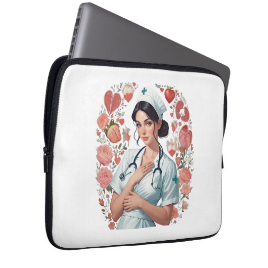 Compassionate Nurse - Elegant Floral Art Illustrat Laptop Sleeve (Voorkant Rechts)