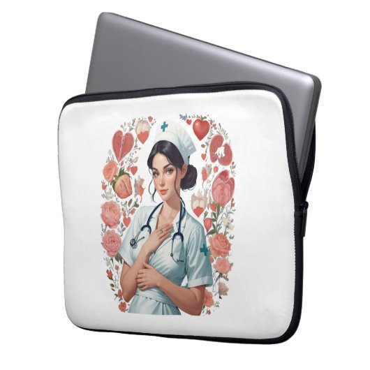 Compassionate Nurse - Elegant Floral Art Illustrat Laptop Sleeve (Voorkant Links)
