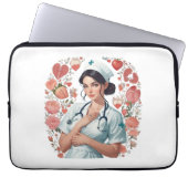 Compassionate Nurse - Elegant Floral Art Illustrat Laptop Sleeve (Voorkant)