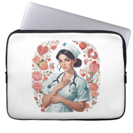 Compassionate Nurse - Elegant Floral Art Illustrat Laptop Sleeve
