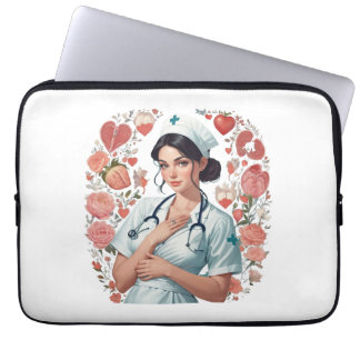 Compassionate Nurse - Elegant Floral Art Illustrat Laptop Sleeve