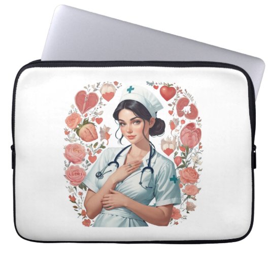 Compassionate Nurse - Elegant Floral Art Illustrat Laptop Sleeve (Voorkant)