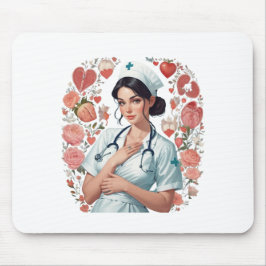 Compassionate Nurse - Elegant Floral Art Illustrat Muismat