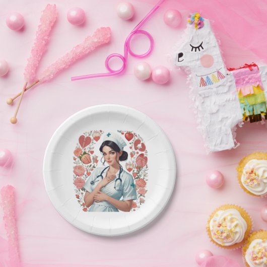 Compassionate Nurse - Elegant Floral Art Illustrat Papieren Bordje (Feest)