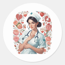 Compassionate Nurse - Elegant Floral Art Illustrat Ronde Sticker