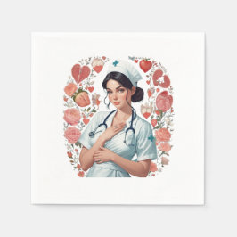 Compassionate Nurse - Elegant Floral Art Illustrat Servet