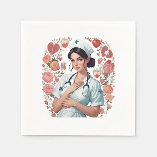 Compassionate Nurse - Elegant Floral Art Illustrat Servet (Voorkant)
