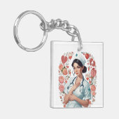 Compassionate Nurse - Elegant Floral Art Illustrat Sleutelhanger (Voorkant Links)