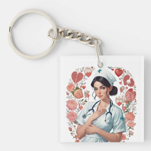 Compassionate Nurse - Elegant Floral Art Illustrat Sleutelhanger (Voorkant)