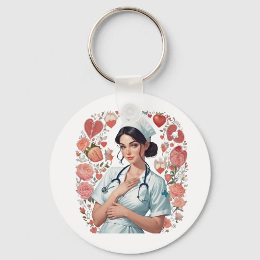 Compassionate Nurse - Elegant Floral Art Illustrat Sleutelhanger (Voorkant)