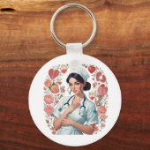 Compassionate Nurse - Elegant Floral Art Illustrat Sleutelhanger (Voorkant)