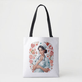 Compassionate Nurse - Elegant Floral Art Illustrat Tote Bag