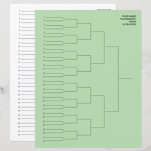 Competitie lotings sjabloon vellen voor 32 spelers (Voorkant / Achterkant)