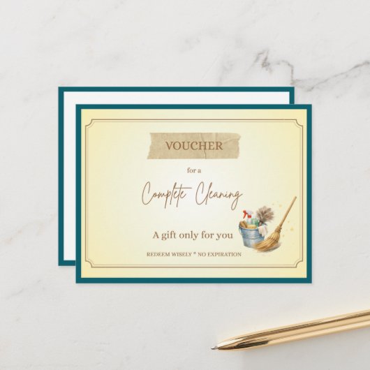 'Compleet Schoonmaak' Grappige Cadeaubon Briefkaart (Voorkant / Achterkant in situ)