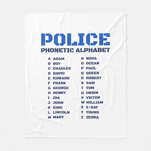Complete Politie Fonetisch A tot Z alfabet Fleece Deken (Voorkant)