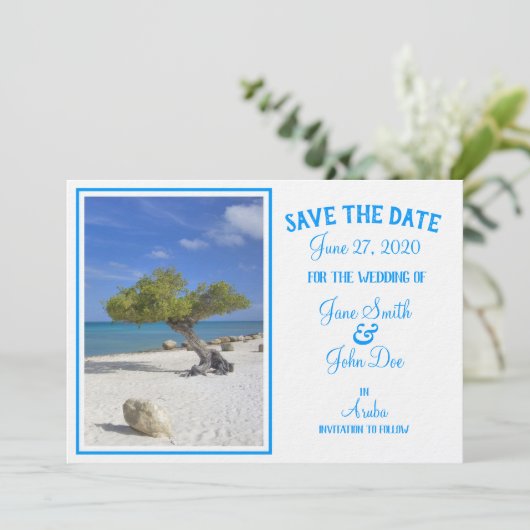 Completely Editable Save the Date Aruba Divi Tree Kaart (Staand voorkant)
