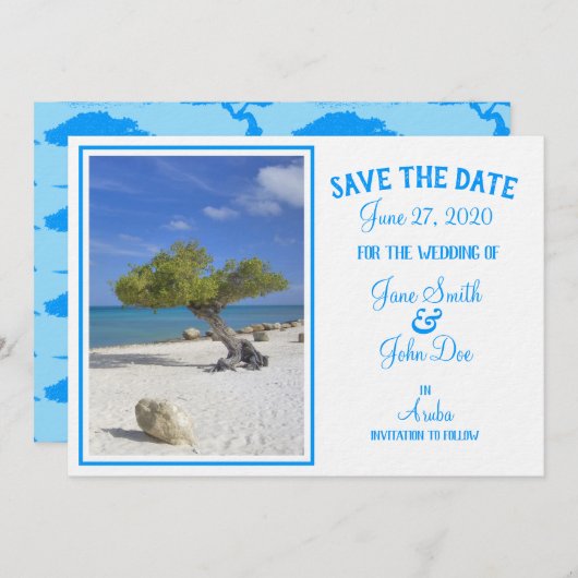 Completely Editable Save the Date Aruba Divi Tree Kaart (Voorkant / Achterkant)