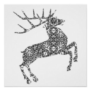 Complex Patroon Heraldic Deer Coloring Page Art Perfect Poster