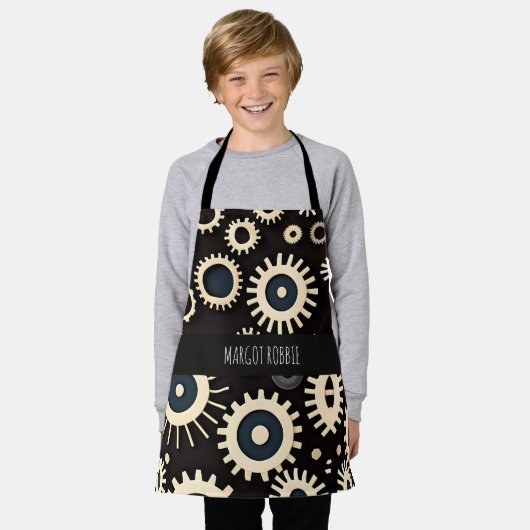 Complex tandwielen beige geometrisch patroon schort (Gedragen)