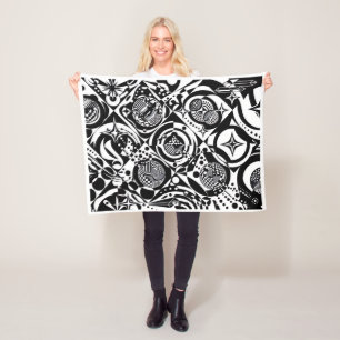 Complex Zwart-Wit Artistiek Symbolen Patroon F Fleece Deken